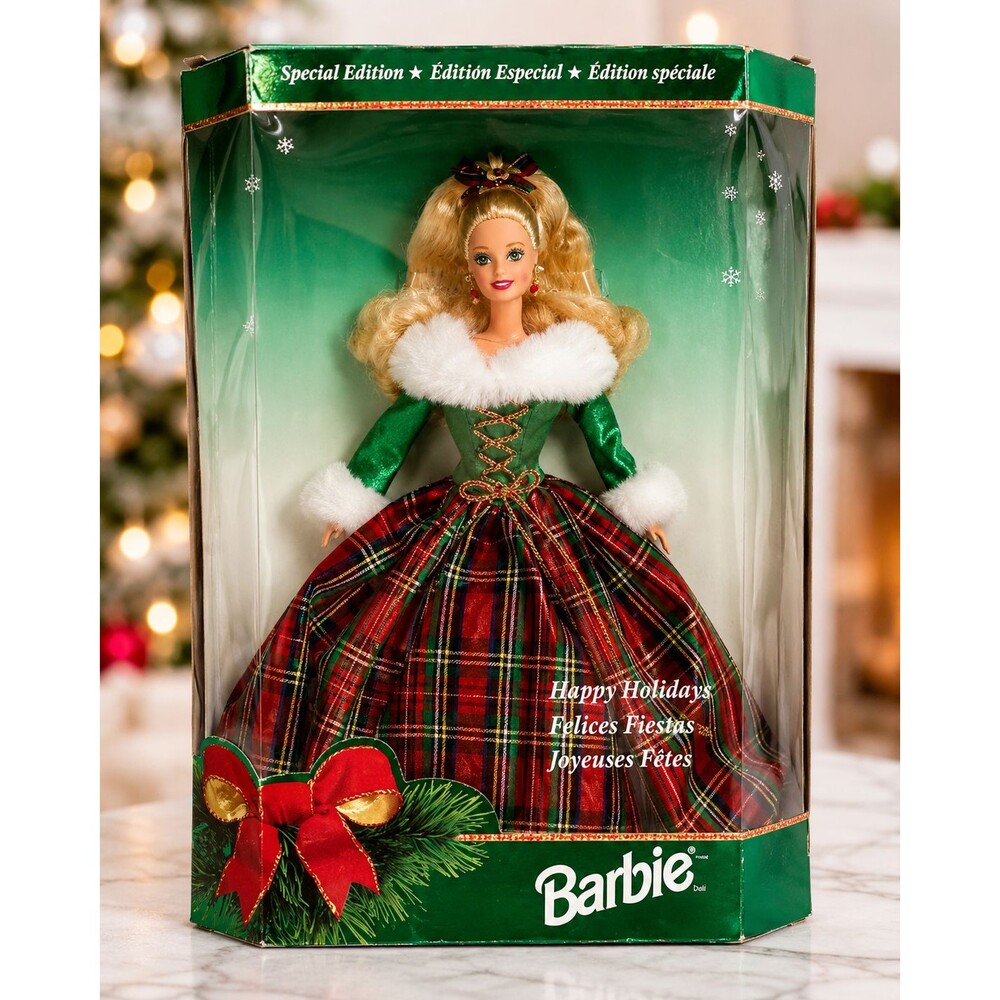 1995 Happy Holidays Barbie NRFB Special Edition Green Tartan Plaid Holiday Doll